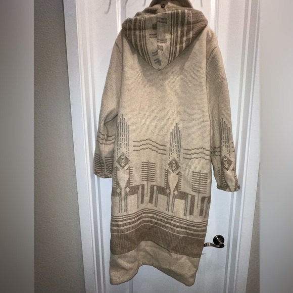 Vintage Woolrich hooded cream/ brown wool mohair blend southwestern duster coat - Picture 2 of 6